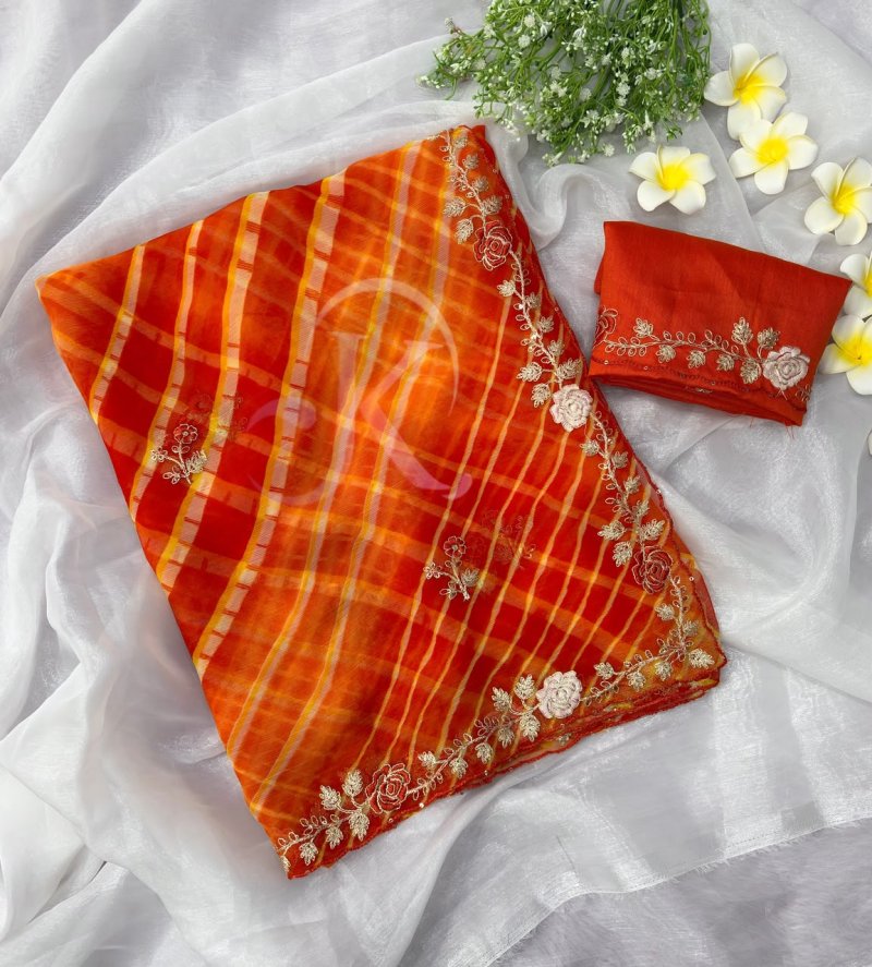 Jk 405 Soft Chiffon Embroidery Work Boder Saree